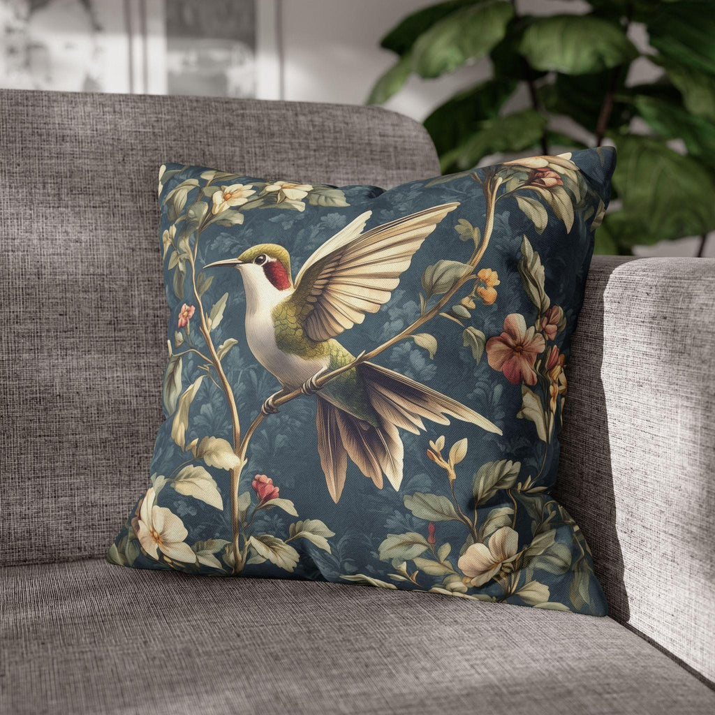 William Morris Inspired Hummingbird Pillow Cover: Vintage Floral Design with Botanical Elegance
