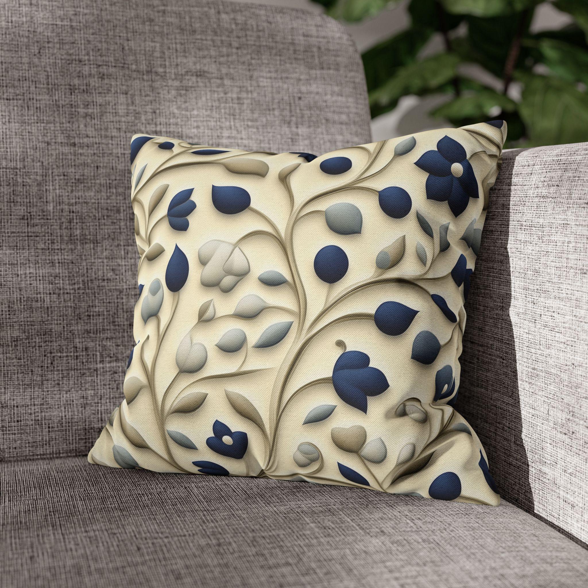 William Morris Inspired Floral Pillow Cover: Navy, Taupe, Cream