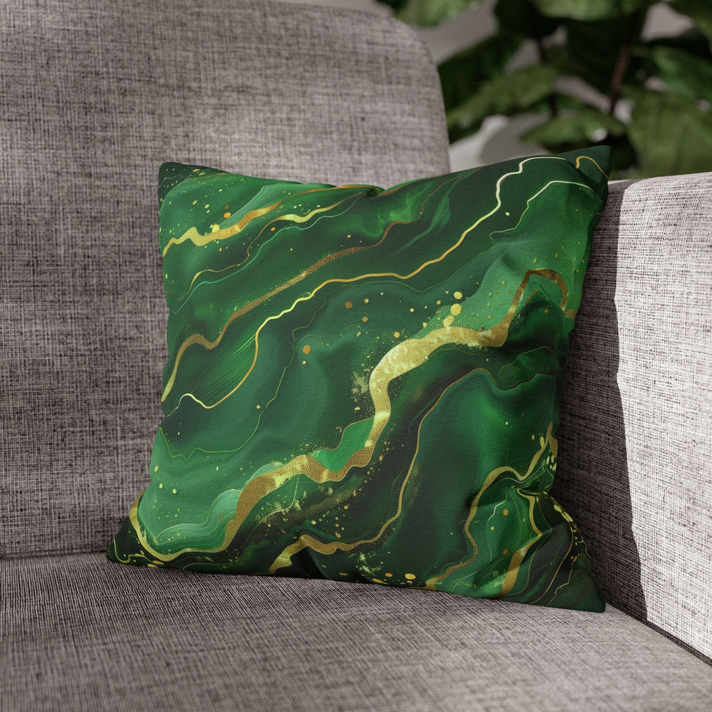 Green Waves Throw Pillow Cover: Emerald  and Deep Green with Gold Accents