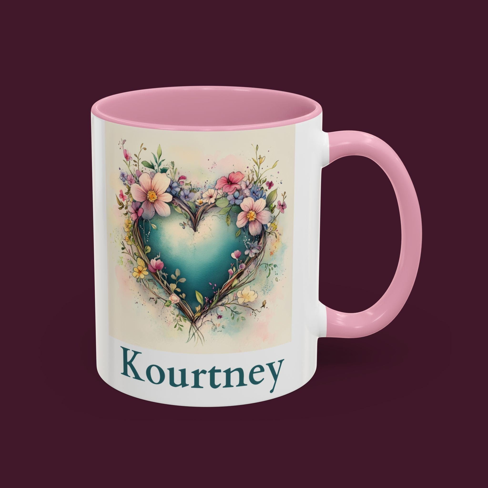 Personalized Floral Heart Mug: Watercolor Valentine's Gift, Custom Name