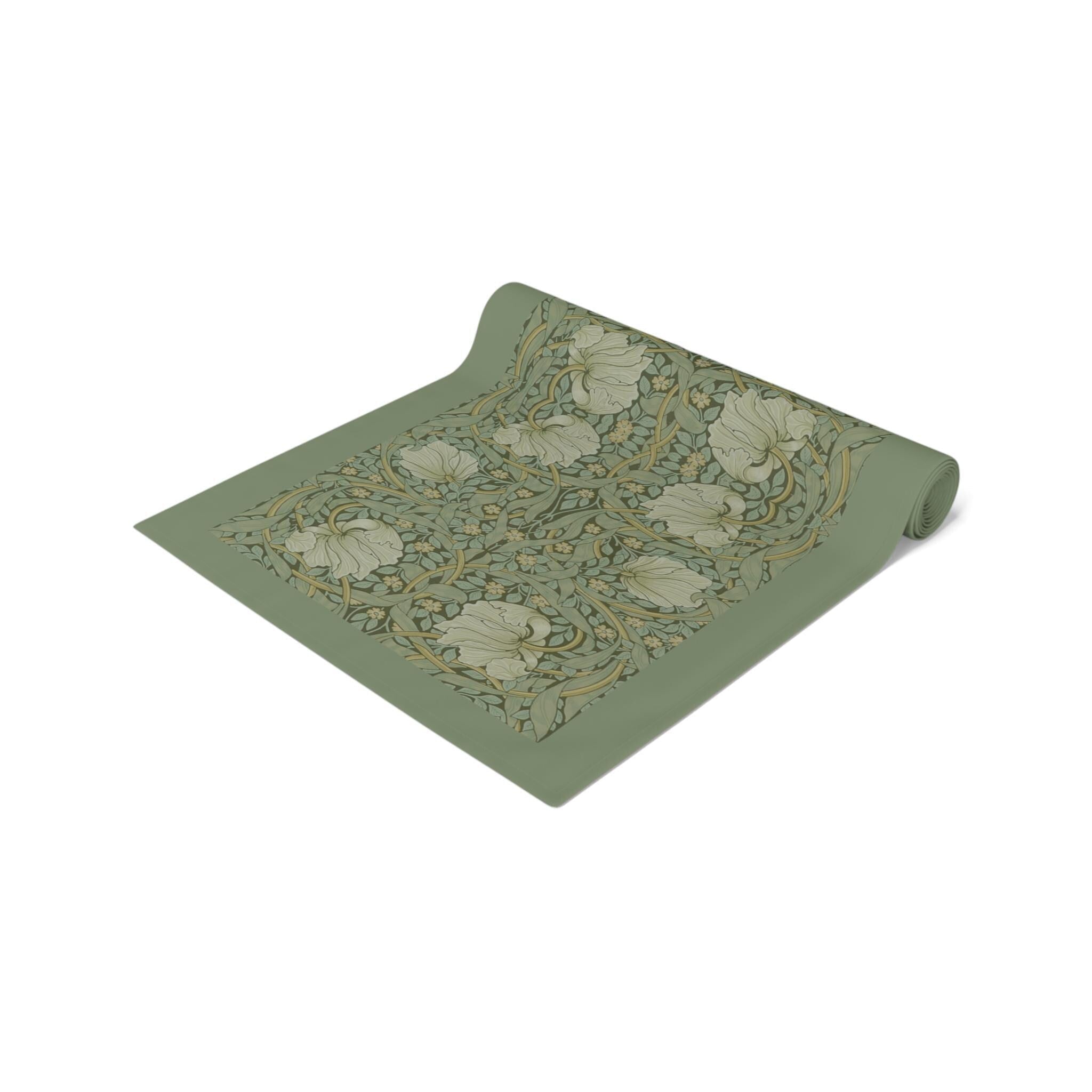 William Morris Pimpernel Sage Table Runner: Vintage Wallpaper-Inspired Botanical Art Nouveau Decor