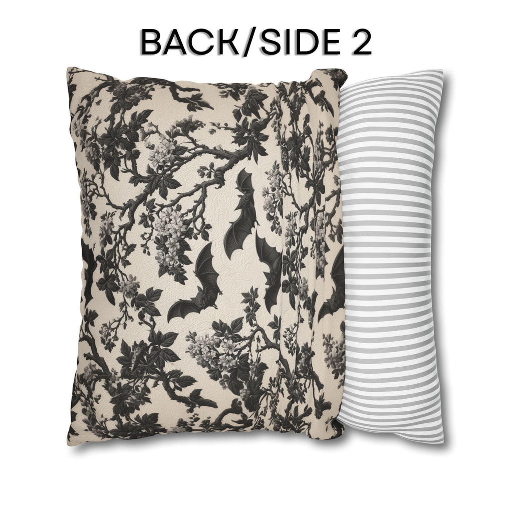 Chinoiserie Five Bats Pillow Cover: Black and Cream Halloween Floral