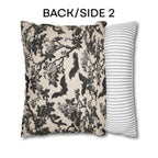 Chinoiserie Five Bats Pillow Cover: Black and Cream Halloween Floral