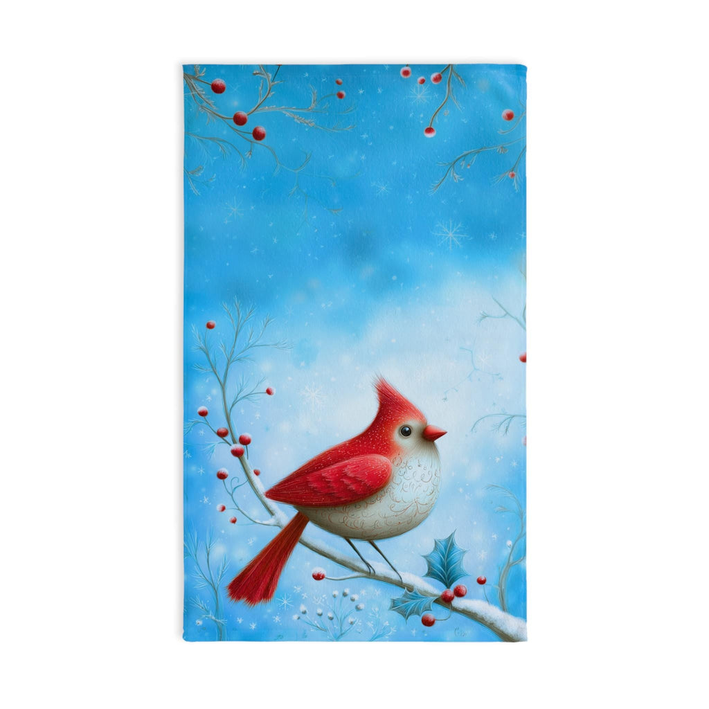 Winter Cardinal Bird Hand Towel: Frosty Blue Holiday Tea Towel