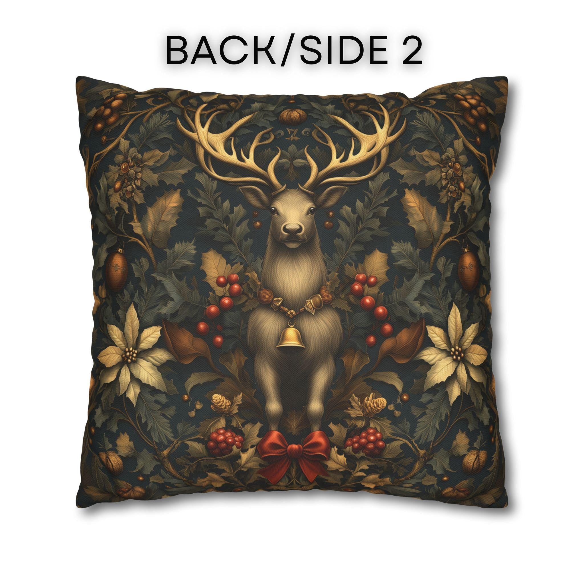 Reindeer Christmas Pillow Cover: William Morris Inspired Botanical Holiday Accent