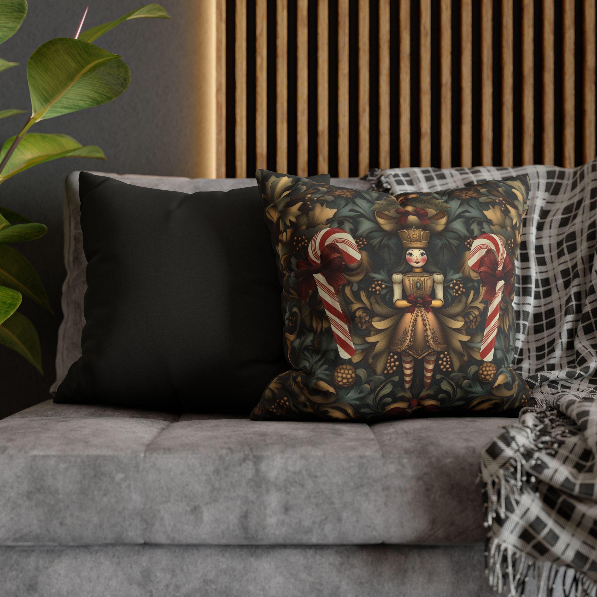 William Morris Inspired Christmas Pillow Cover: Nutcracker Girl Vintage Style Holiday Decor