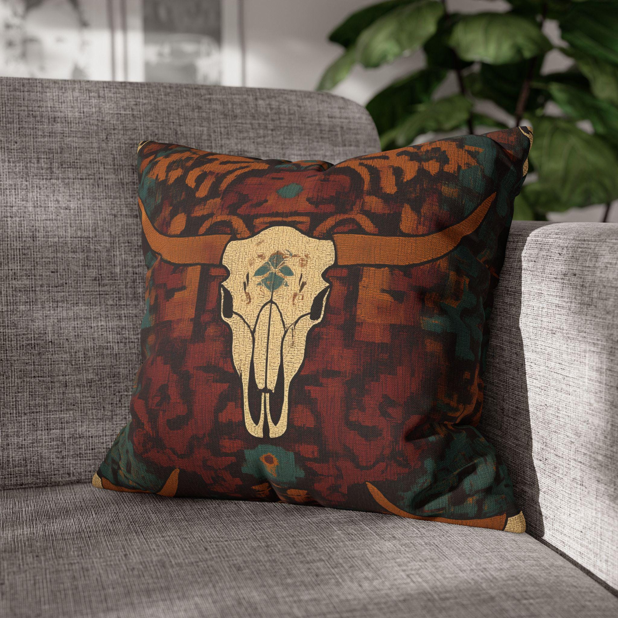 Longhorn Skull Pillow Cover: Southwestern Rustic Ranch Decor