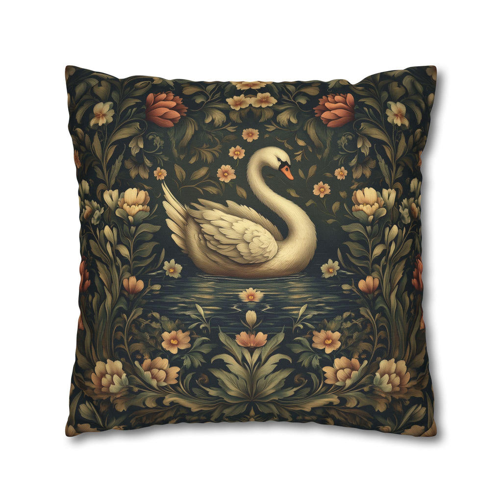 William Morris Inspired Swan Lake Decorative Pillow Cover: Moody Floral Fairytale Cushion Case