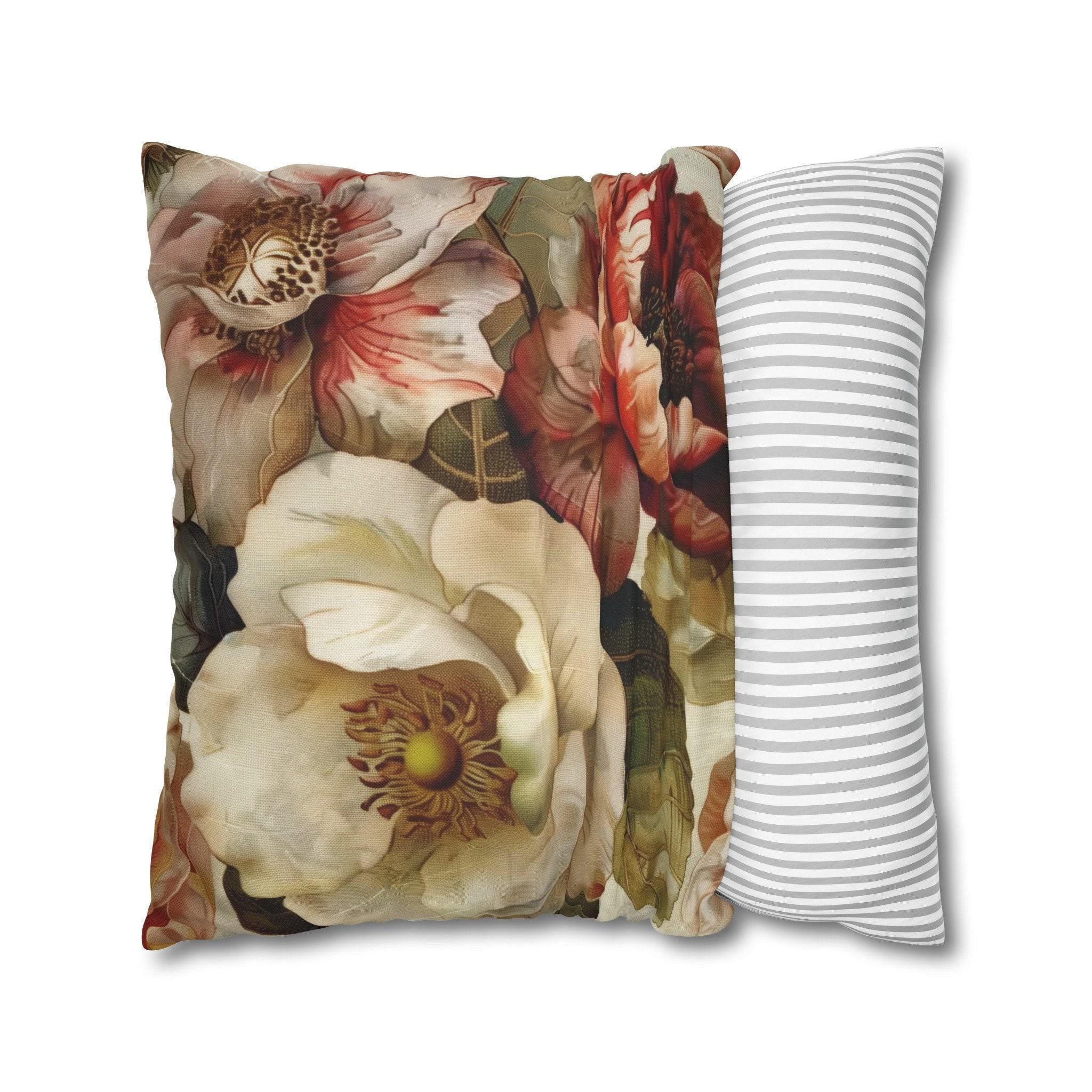 Classic Floral Accent Pillow Cover Rich Warm Tones Nature-Inspired Home Decor
