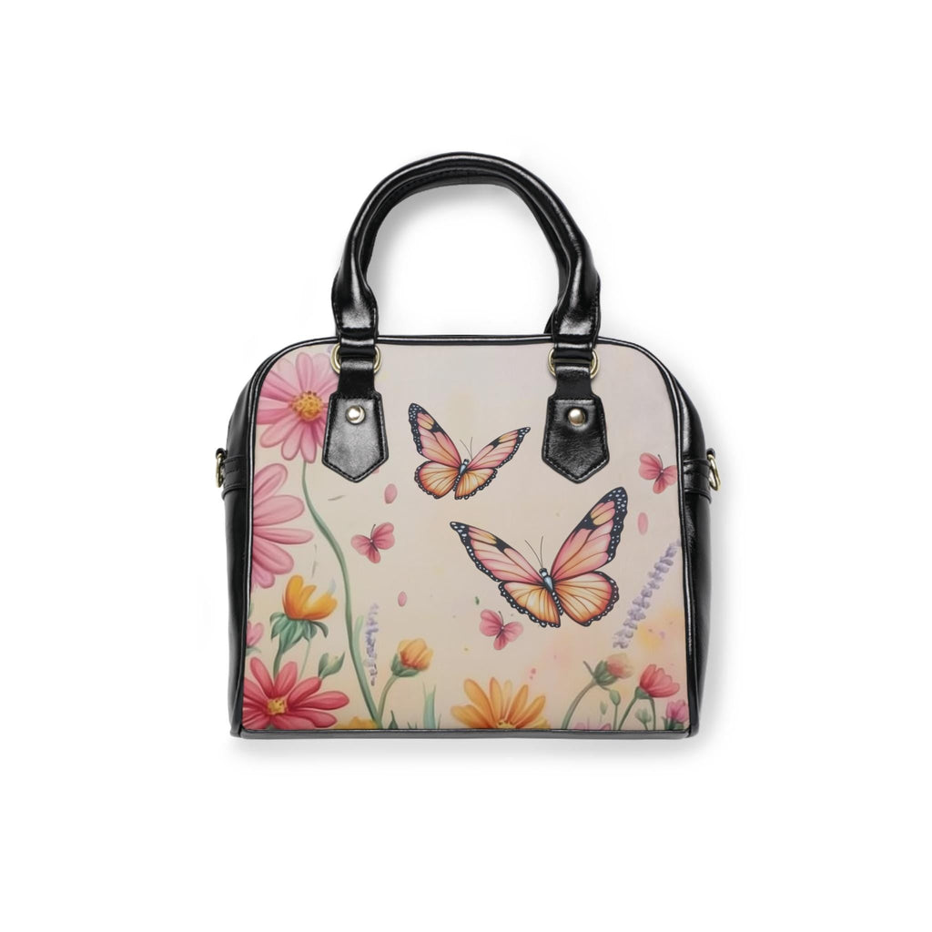 Butterfly Floral Vegan Leather Handbag: Spring Shoulder Satchel with Strap for Women
