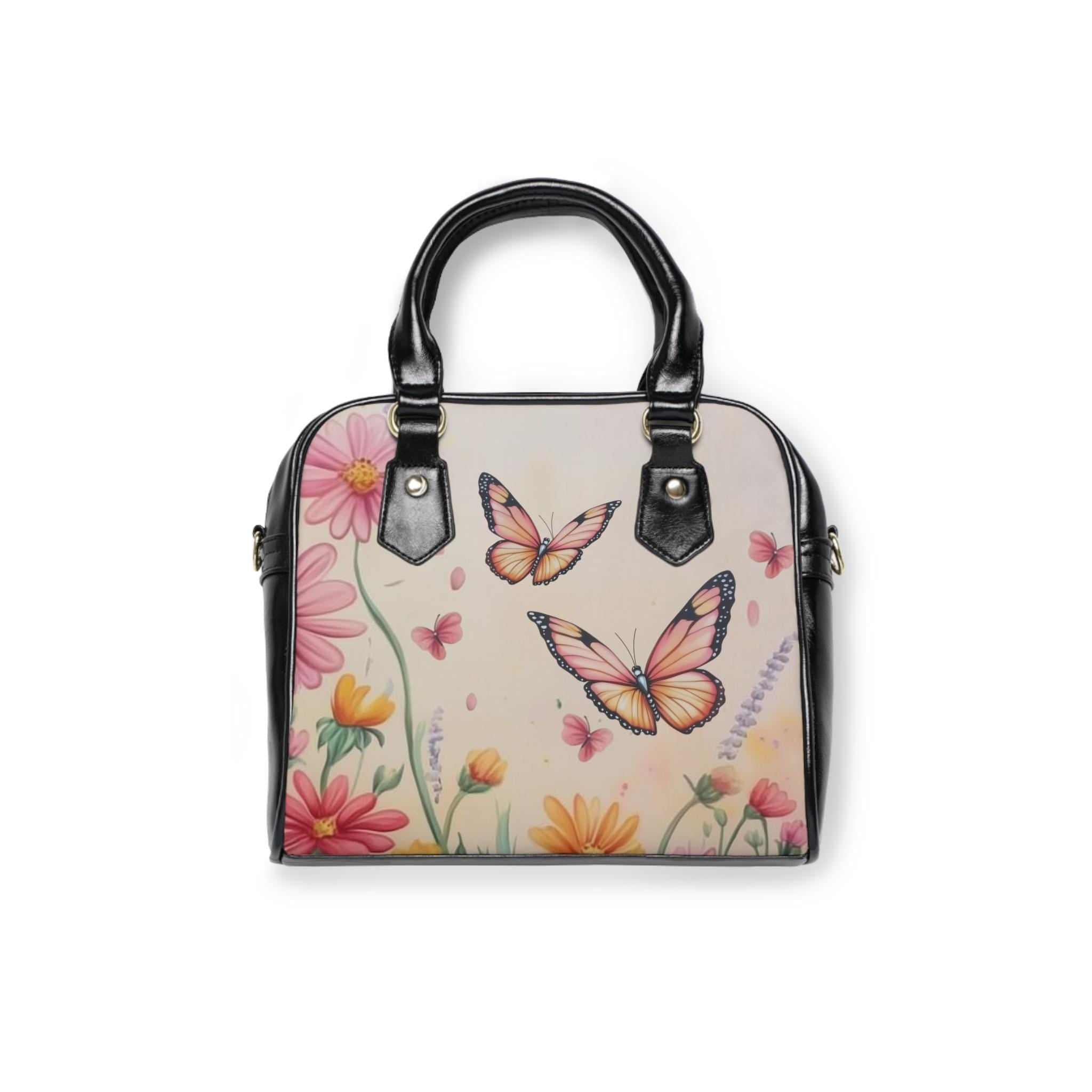 Butterfly Floral Vegan Leather Handbag: Spring Shoulder Satchel with Strap for Women