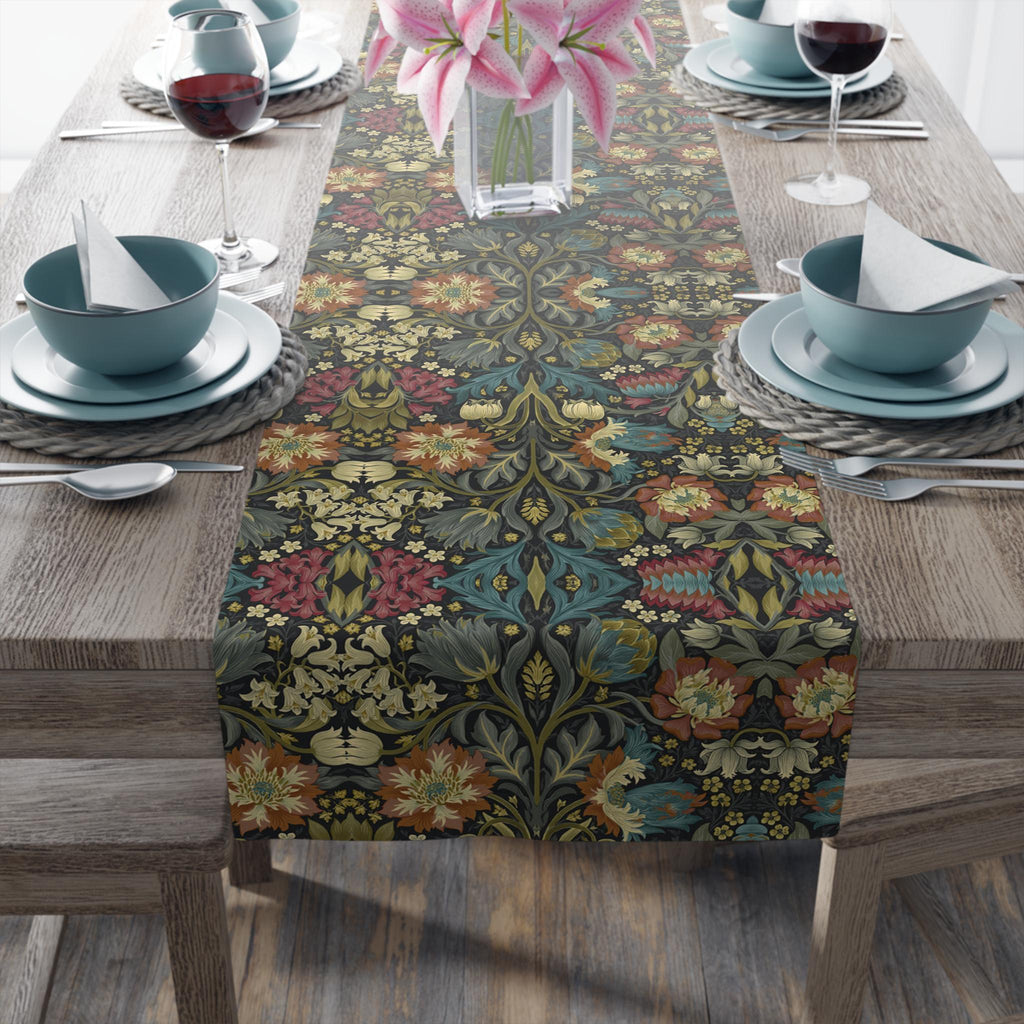 William Morris Inspired Table Runner: Midnight Navy Botanical Design