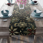 Emerald Green Holiday Table Runner: Gold Snowflakes, Red Poinsettias