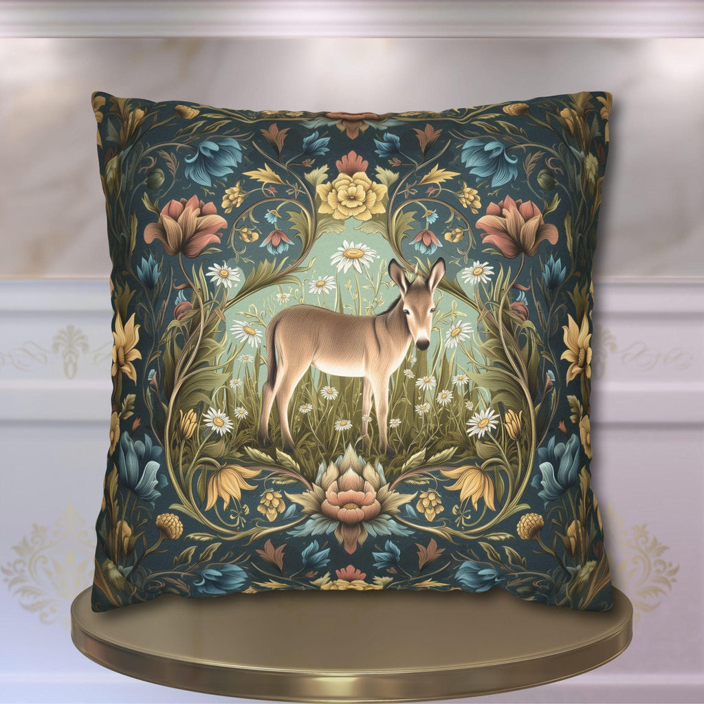 Donkey Garden Floral Pillow Cover: William Morris Inspired Botanical Meadow Decor