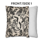 Chinoiserie Five Bats Pillow Cover: Black and Cream Halloween Floral