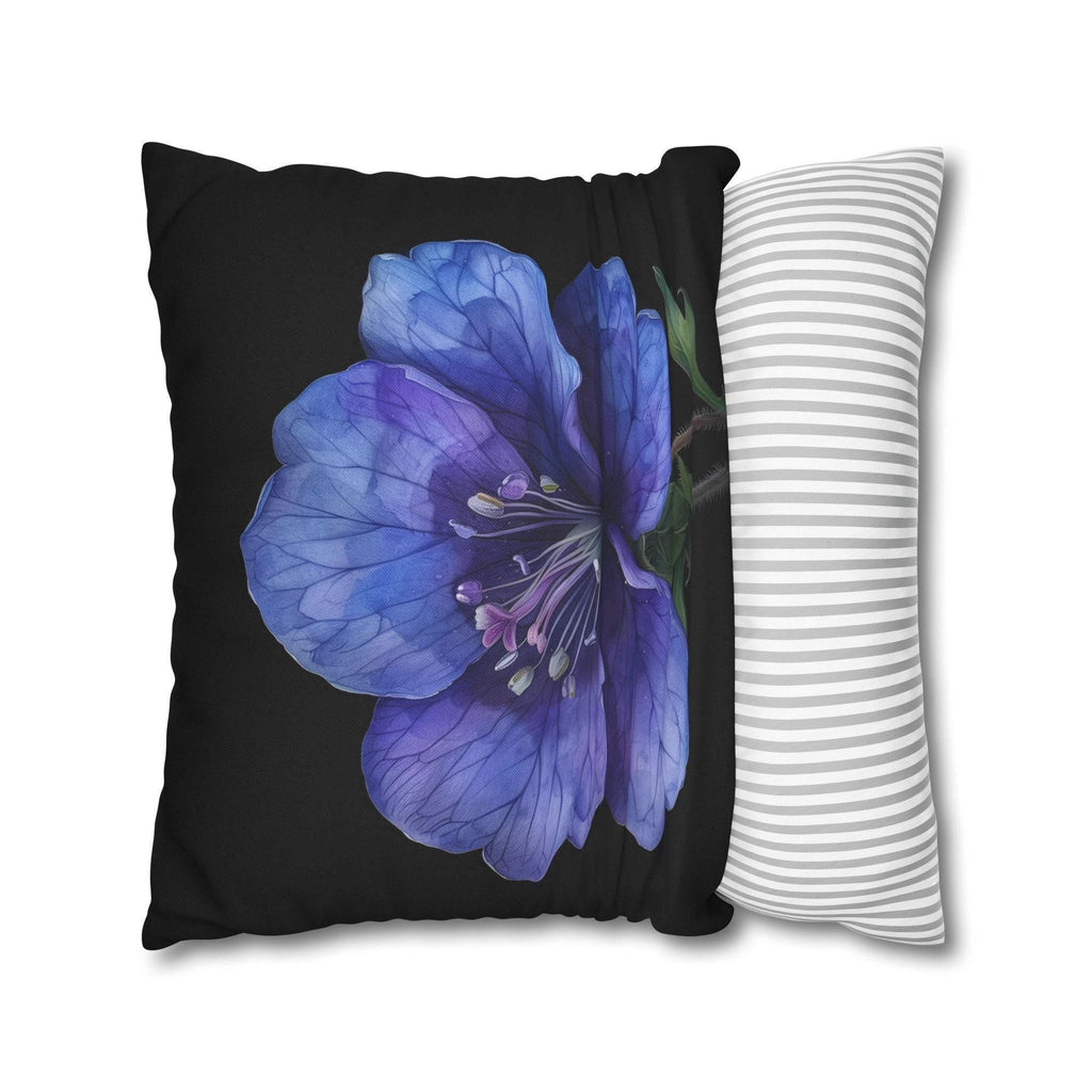Anemone Pillow Cover: Detailed Floral Illustration, Black Background