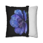 Anemone Pillow Cover: Detailed Floral Illustration, Black Background