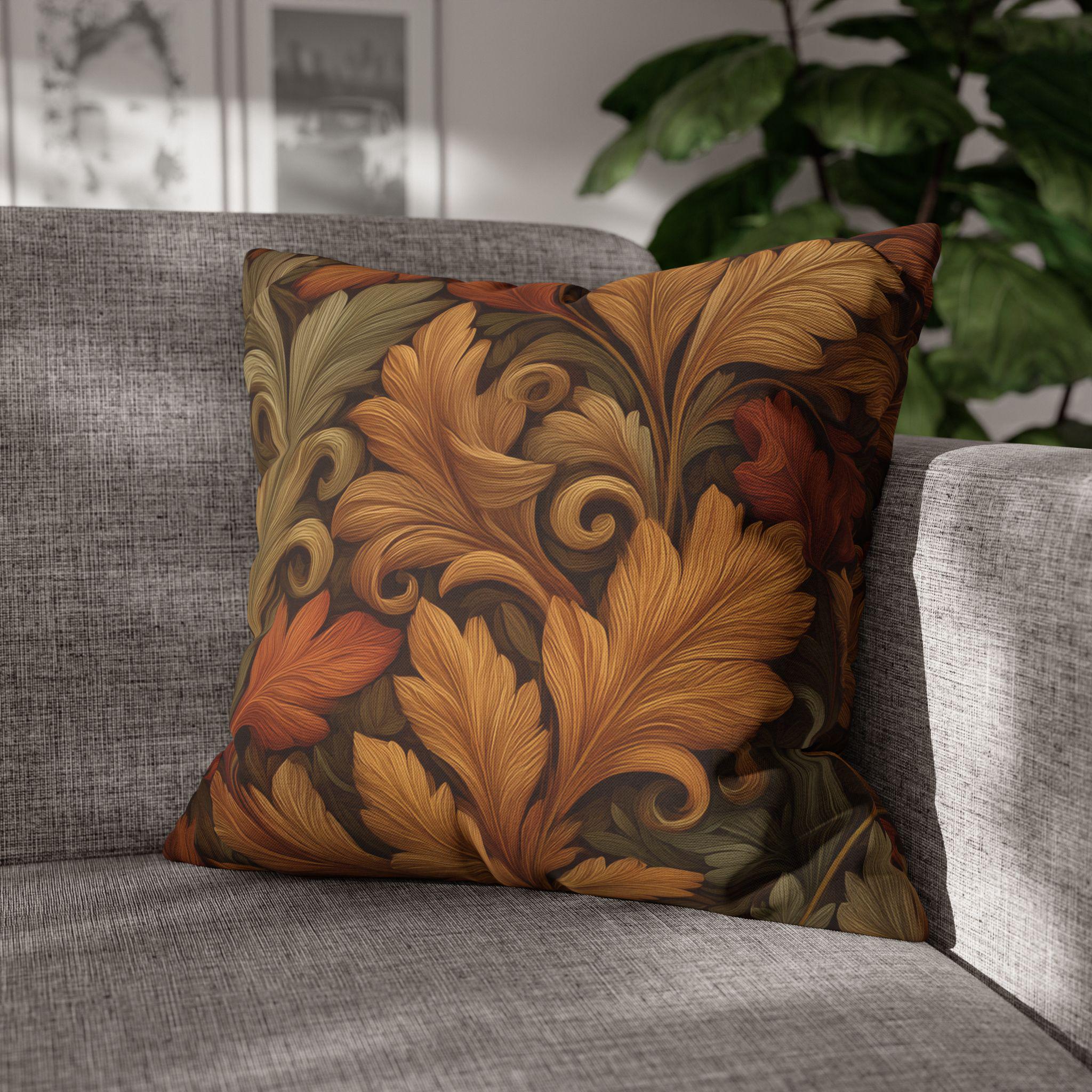 Vintage-Inspired William Morris Fall Leaf Pillow Cover: Autumn Harvest Tapestry Accent for Home Decor