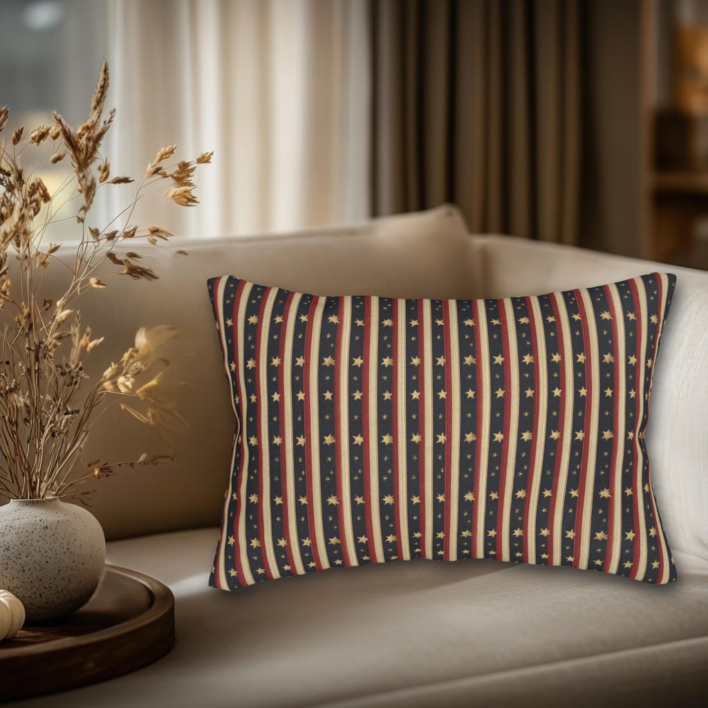 Farmhouse Patriotic Lumbar Pillow: Primitive Americana Stripe Decor