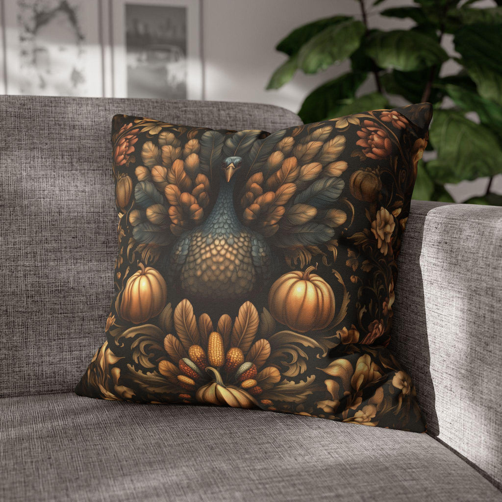 Fall Harvest Turkey Pillow Cover:  William Morris Inspired Botanical Autumn Accent