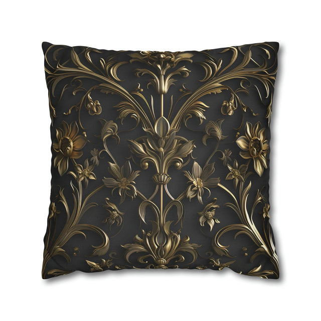 Luxurious Italian Baroque Pillow Cover: Golden Floral on Charcoal for Elegant Home Decor