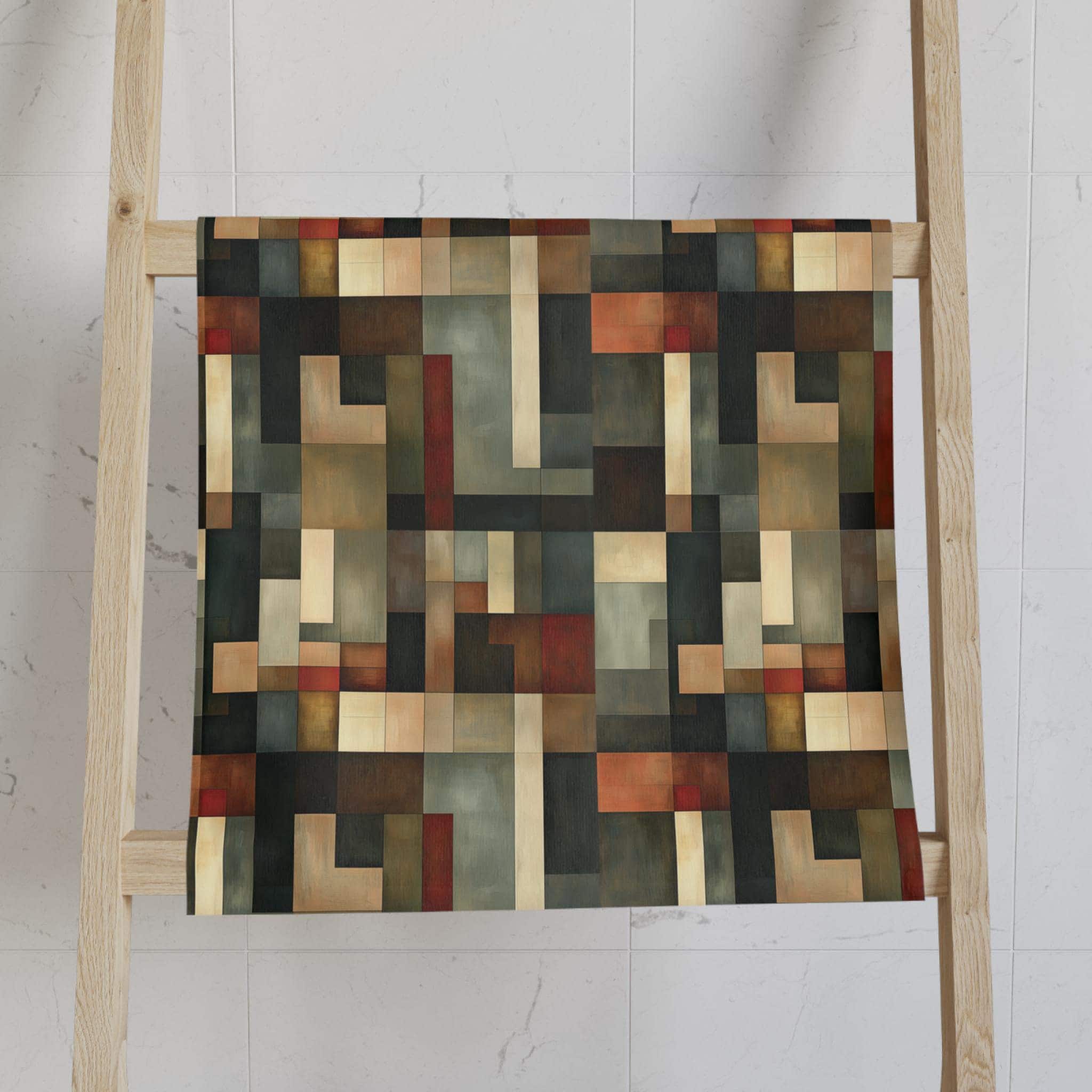 Abstract Geometric Hand Towel: Earthy Muted Palette (Kitchen or Bath)