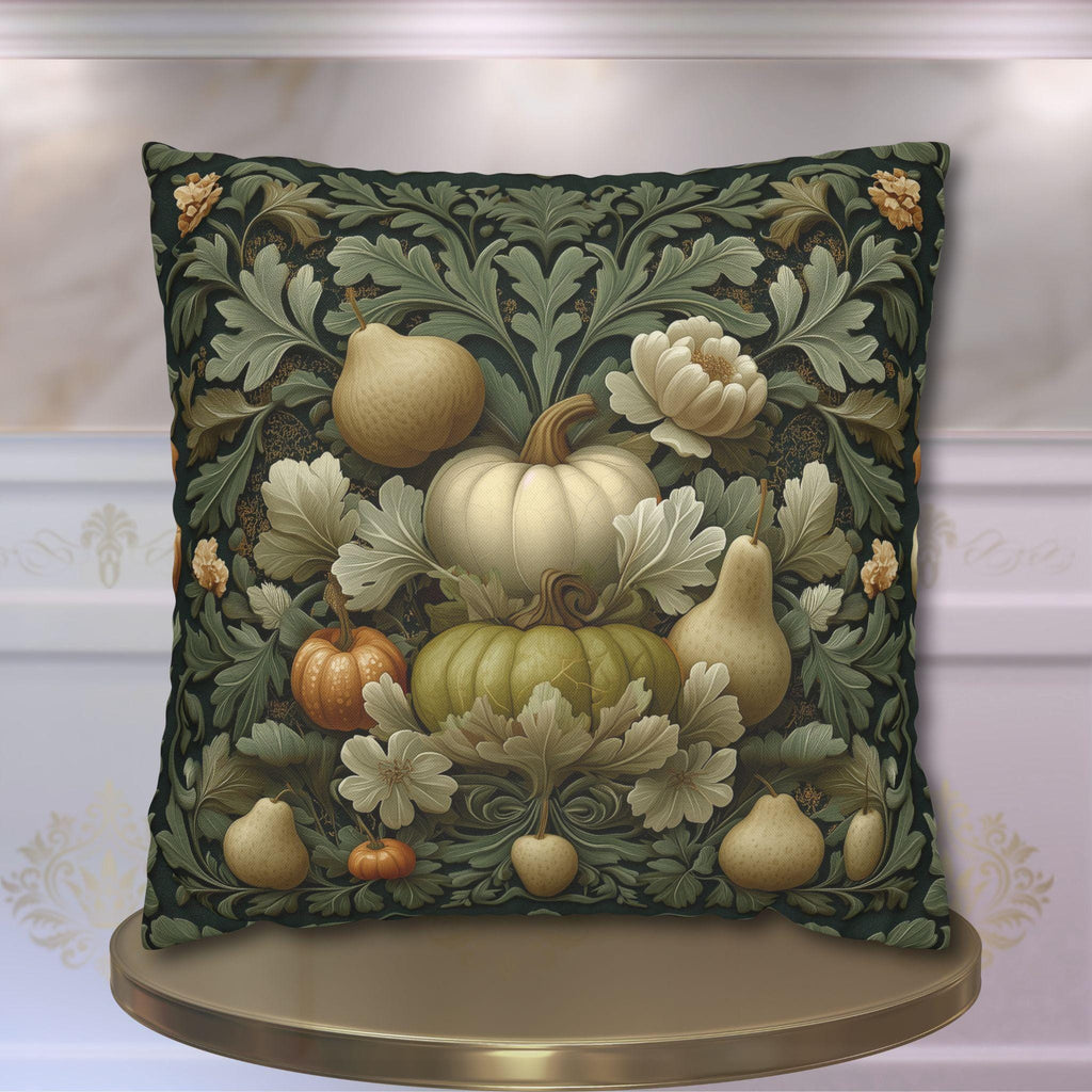 William Morris Inspired Pillow Cover: Vintage Style Autumn Tapestry in Sage and Cream