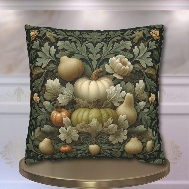 William Morris Inspired Pillow Cover: Vintage Style Autumn Tapestry in Sage and Cream