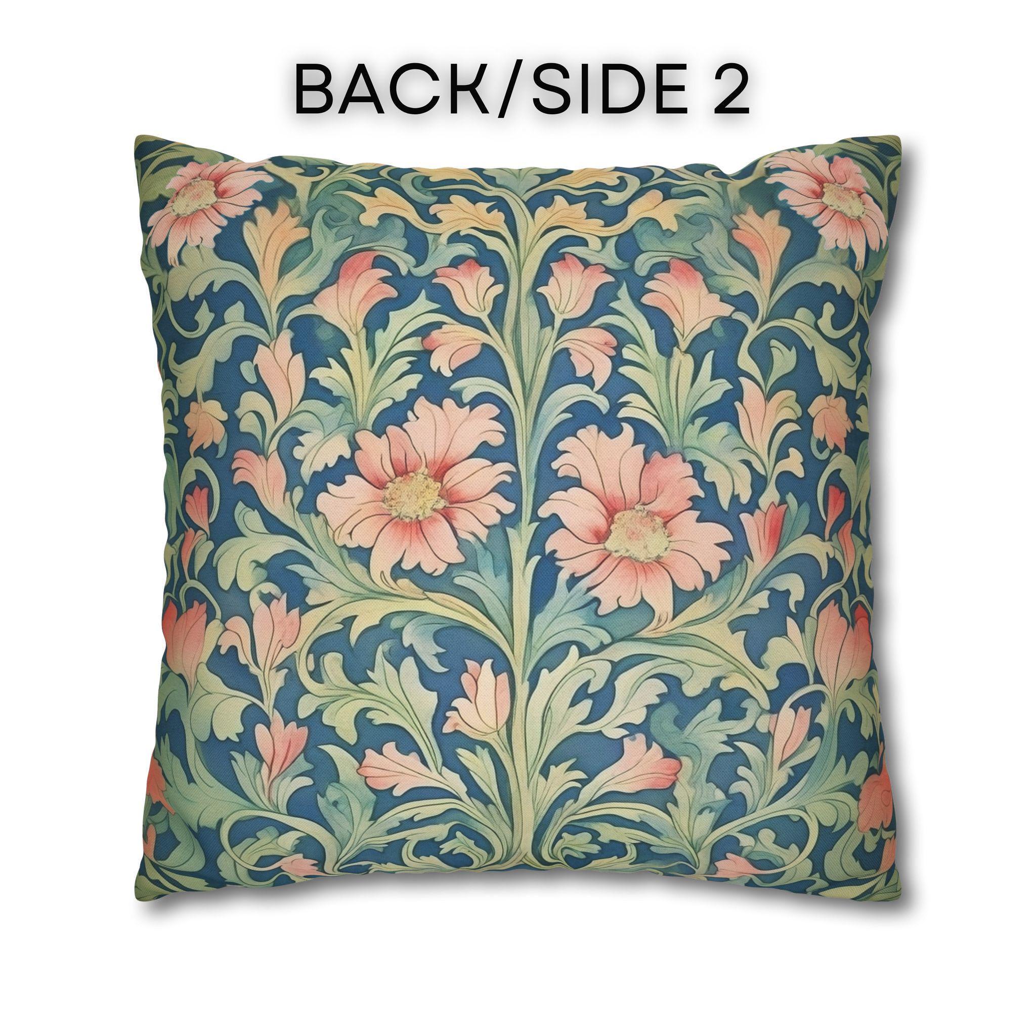 William Morris Pimpernel-Inspired Pillow Cover: Modern Blue & Coral Pink Botanical