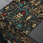 Art Nouveau Christmas Table Runner: Ornate Gold Botanical Holiday Dining Decor