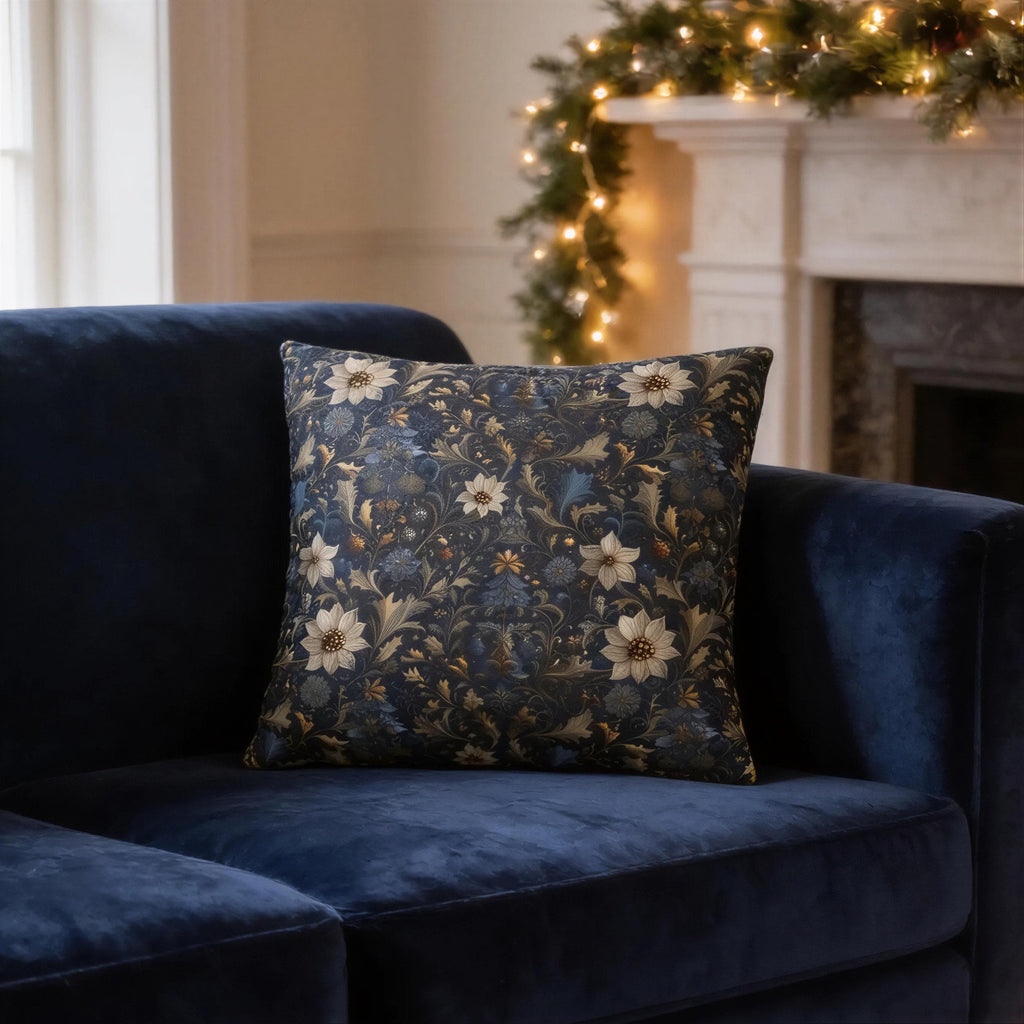 Midnight Blue William Morris Christmas Botanical Pillow Cover