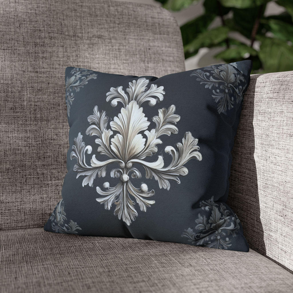 Luxurious Damask Inspired Navy & Silver Pillowcase, Elegant Deep Navy Blue Decor, Classic Home Accent