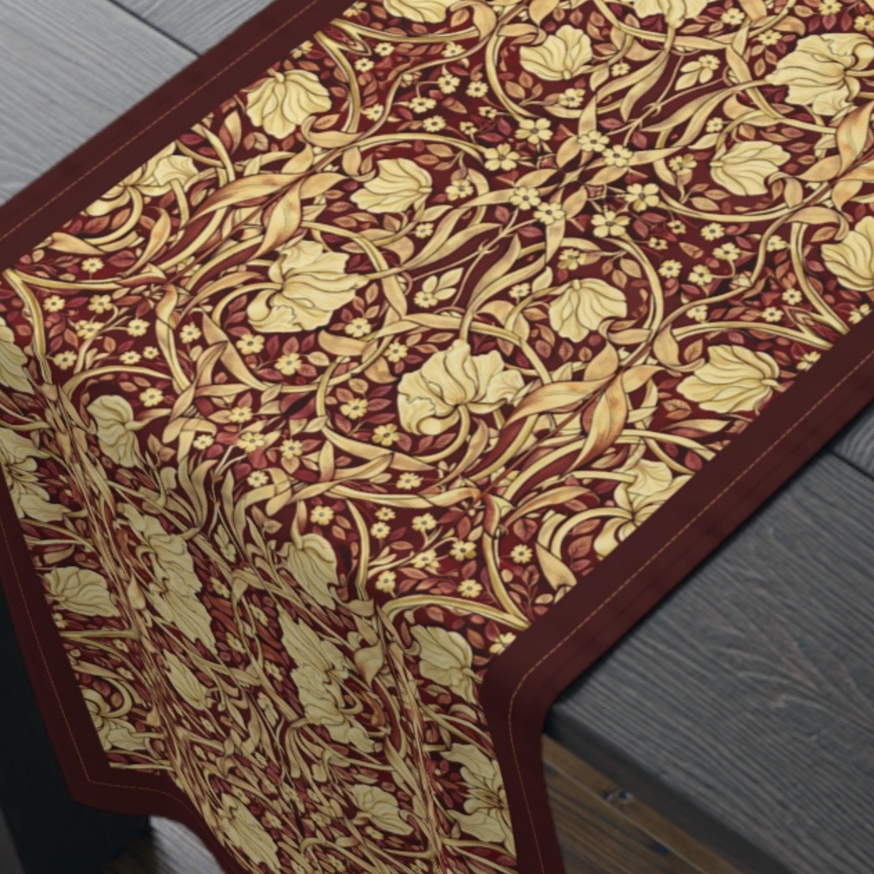 William Morris Table Runner: Burgundy and Champagne Vintage Pimpernel Reconstructed