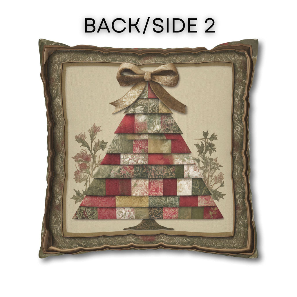 William Morris Inspired Christmas Tree Pillow Cover: Quilted Look with Botanicals