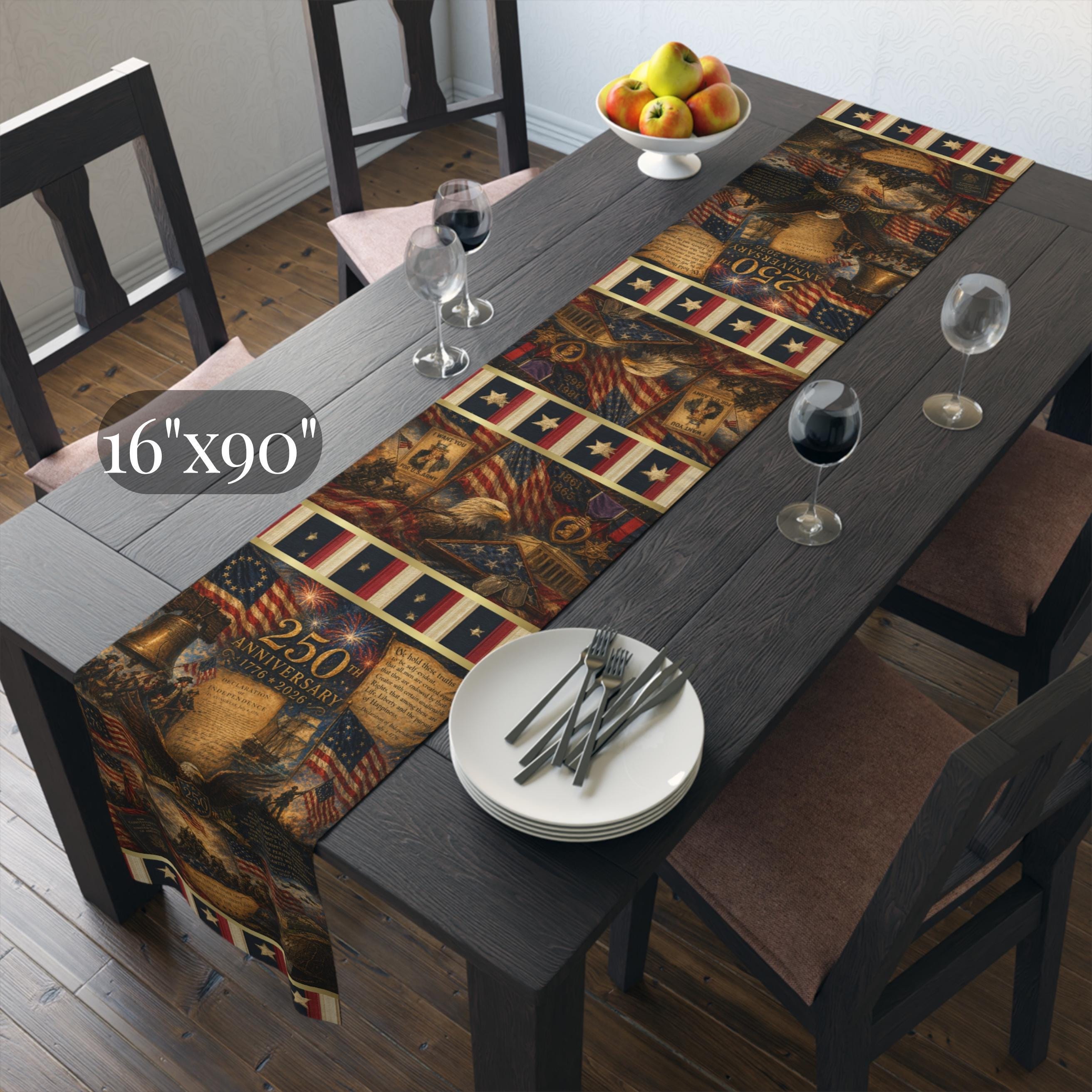 Patriotic Table Runner: Celebrating America's 250th Anniversary and Military Veterans