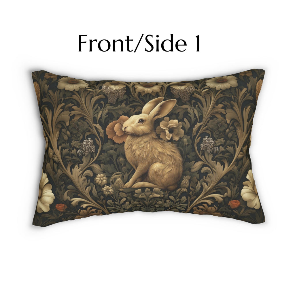 William Morris Inspired Wild Hare Lumbar Pillow: Garden Botanical Woodland Design