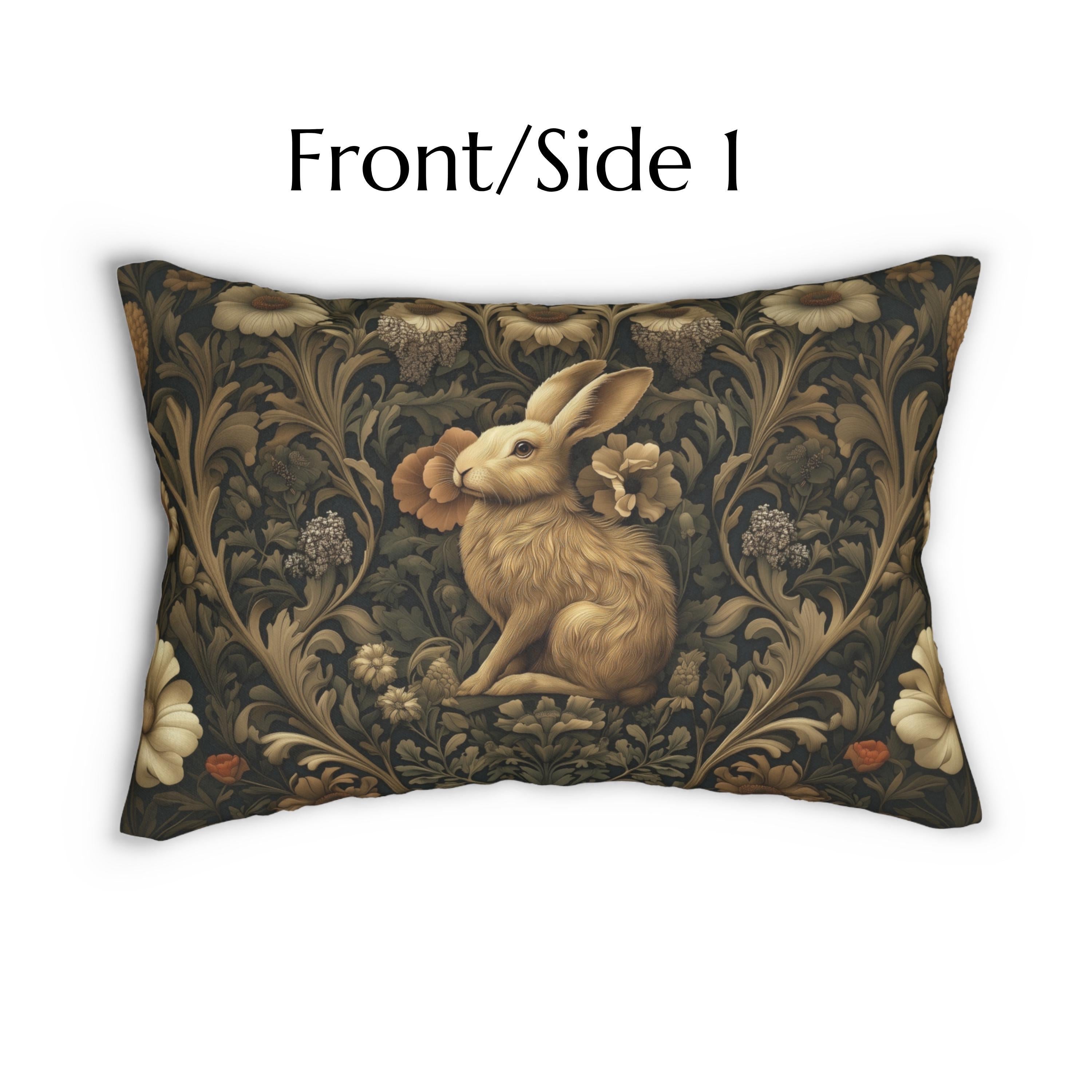 William Morris Inspired Wild Hare Lumbar Pillow: Garden Botanical Woodland Design