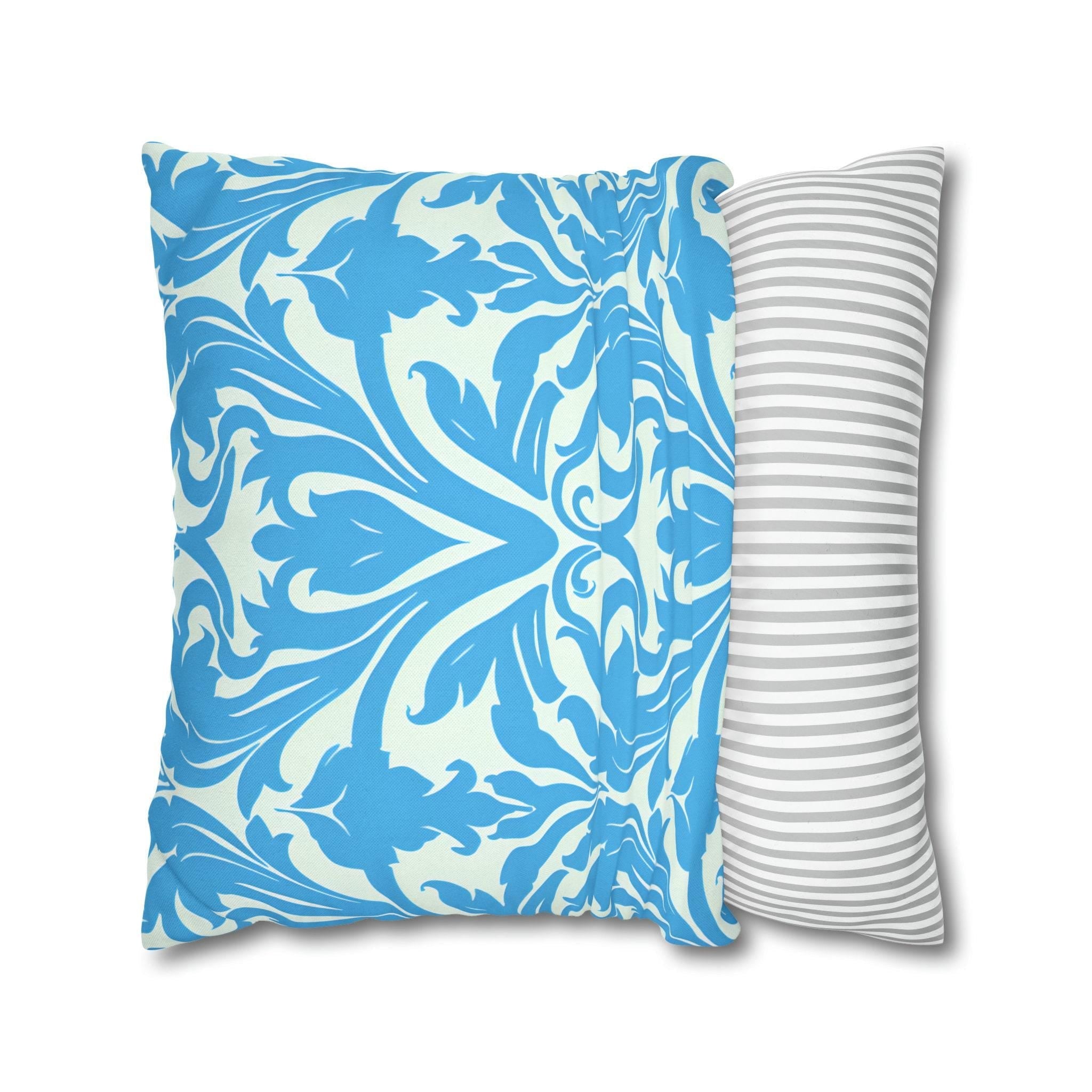 Art Nouveau Pillow Cover: Aqua Blue Floral Throw Pillow