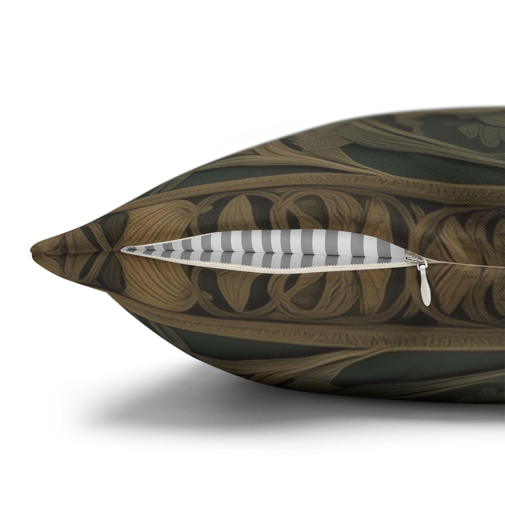 William Morris Style Pillow Cover: Woodland Owl in Moss Green & Antique Gold