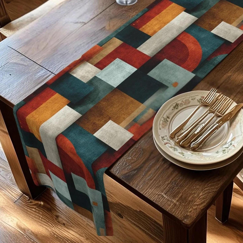 Bauhaus Table Runner: Mid Century Modern Geometric Block Design