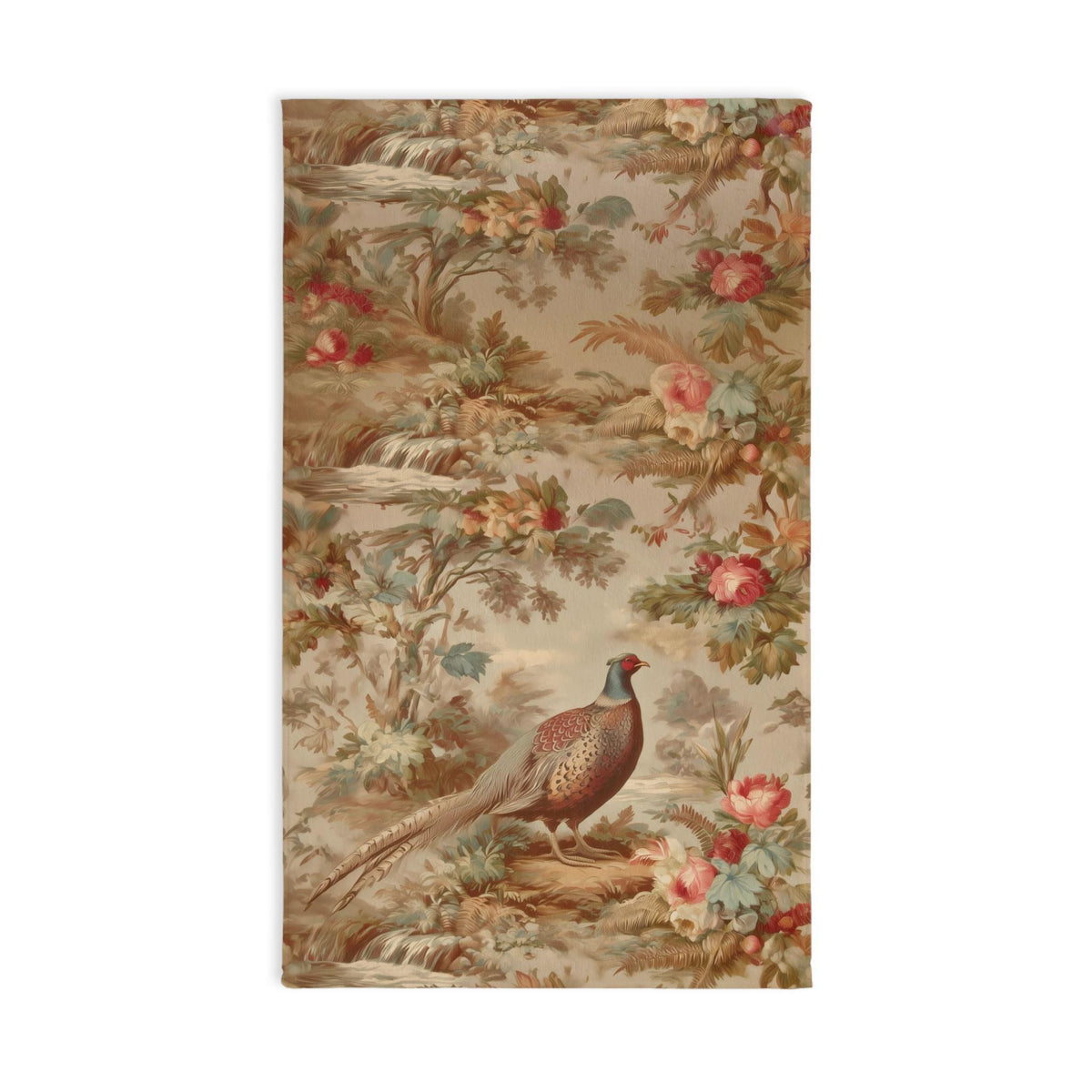 French Country Pheasant Hand Towel: Vintage Style Toile Bird Design for Kitchen or Bath