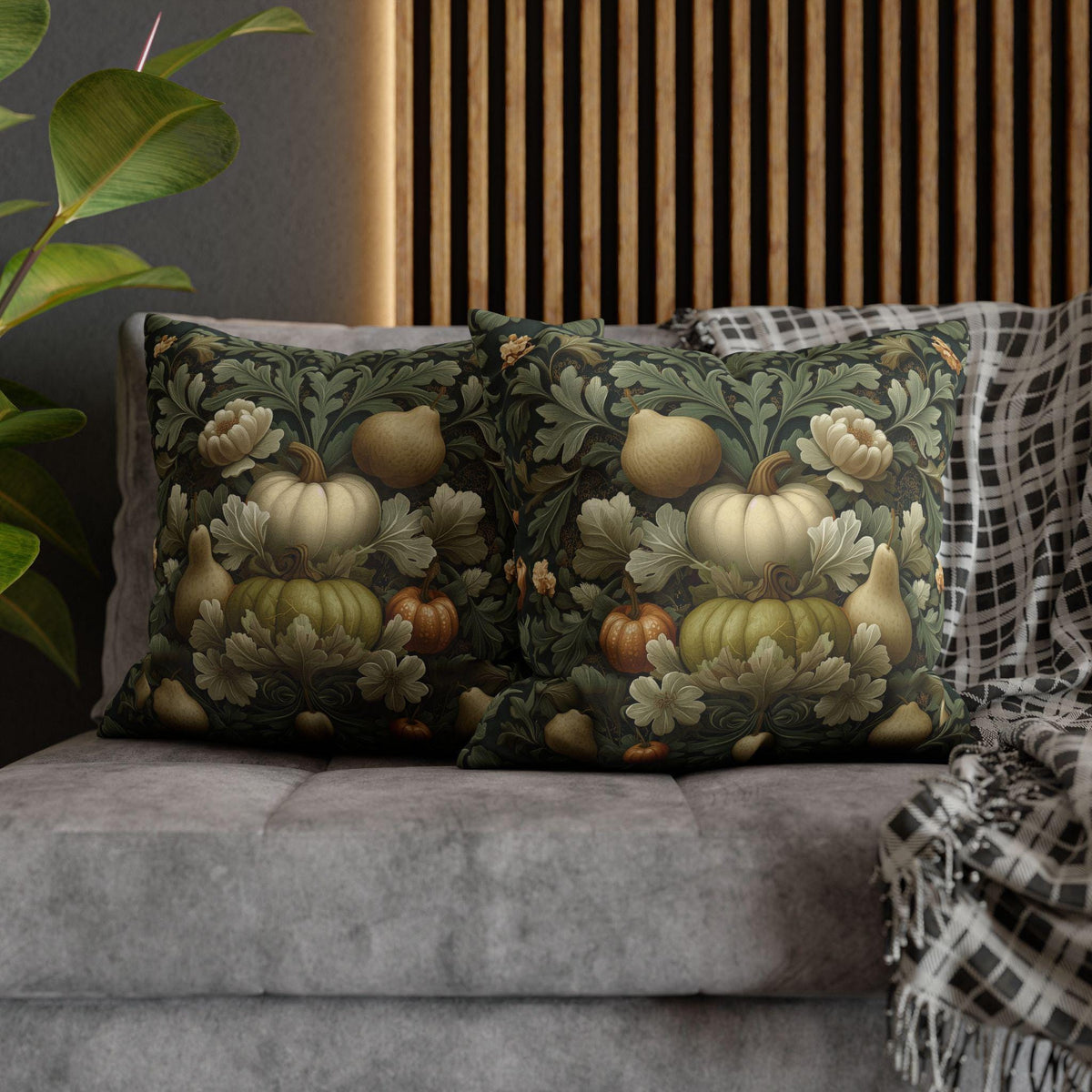 William Morris Inspired Pillow Cover: Vintage Style Autumn Tapestry in Sage and Cream