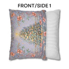 William Morris Christmas Pillow Cover: Frosted Pastel Tree, Lilac and Pink Botanical Holiday