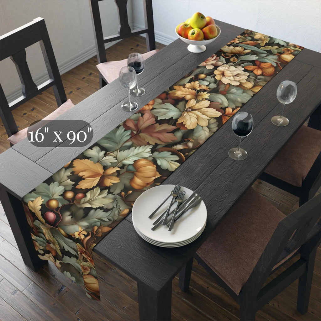William Morris Inspired Autumn Botanical Table Runner: Charcoal, Sage, and Gold Fall Dining Decor