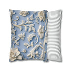 Elegant Chinoiserie Floral Pillow Cover: Soft White & Grey on Powder Blue, Timeless Asian-Inspired Decor