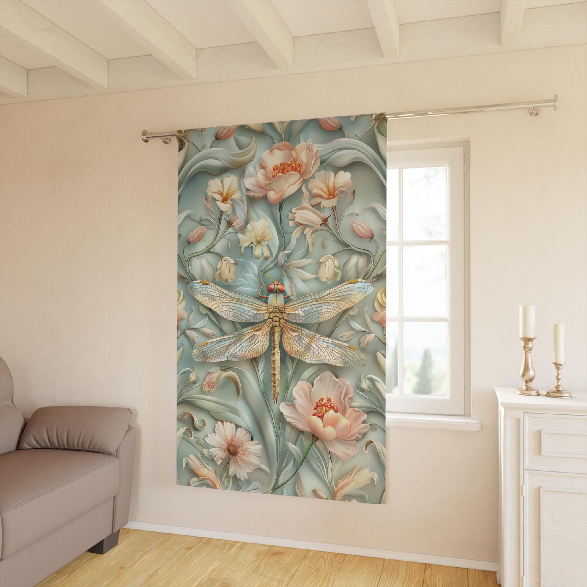 William Morris Dragonfly Window Curtain: Elegant Nature-Inspired Panel with Blue and Gold Wings