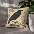 Halloween Crow Pillow Cover: Vintage Style Scientific Bird Illustration