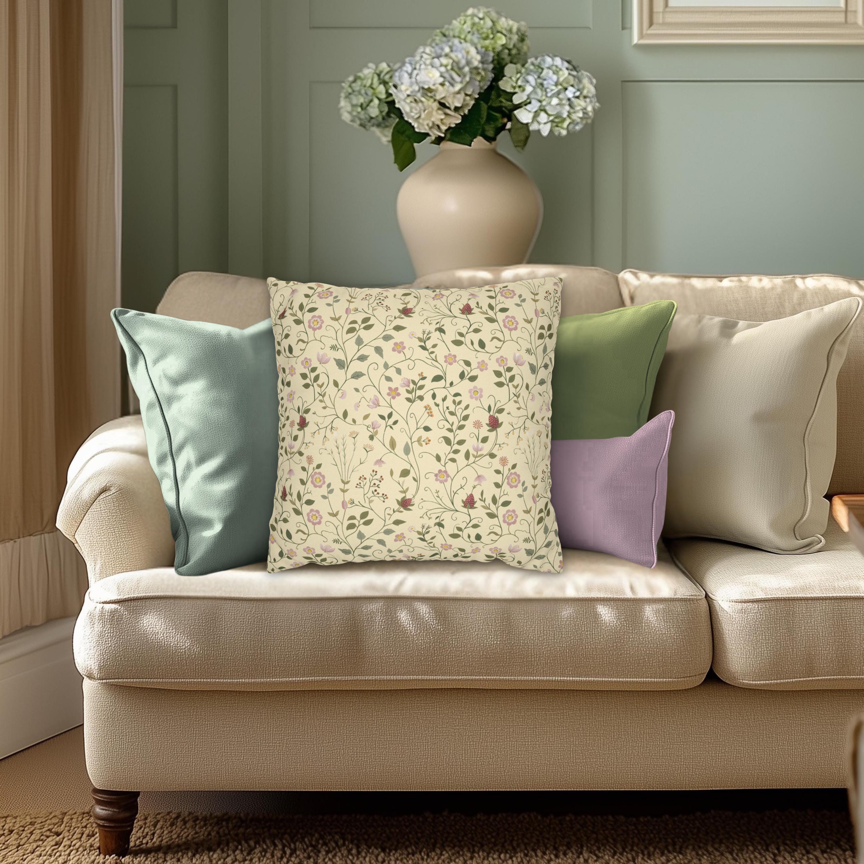 Strawberry Vine Pillow Cover, William Morris Inspired Floral, Cottage Decor