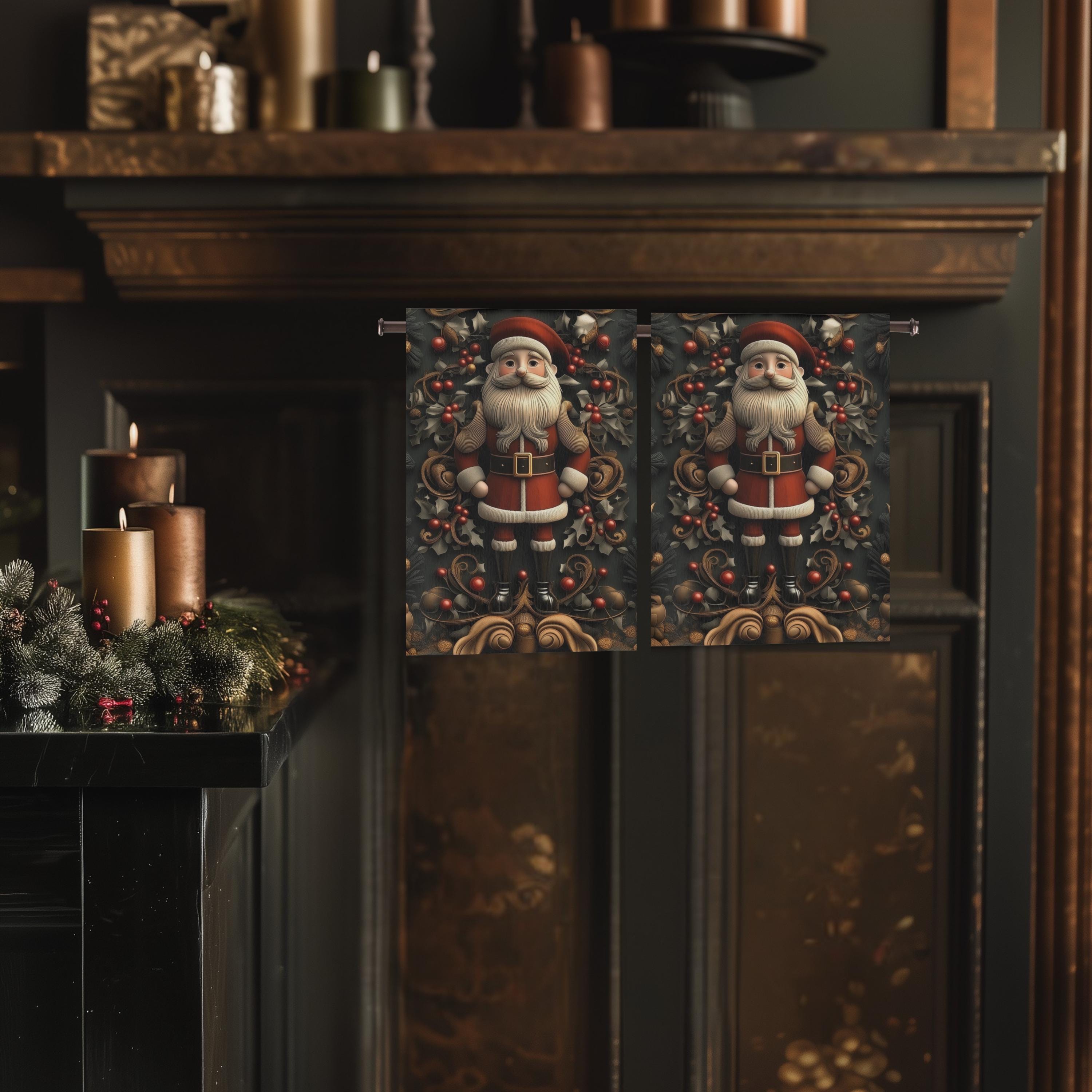 William Morris Inspired Christmas Tea Towel: Nostalgia Santa Claus
