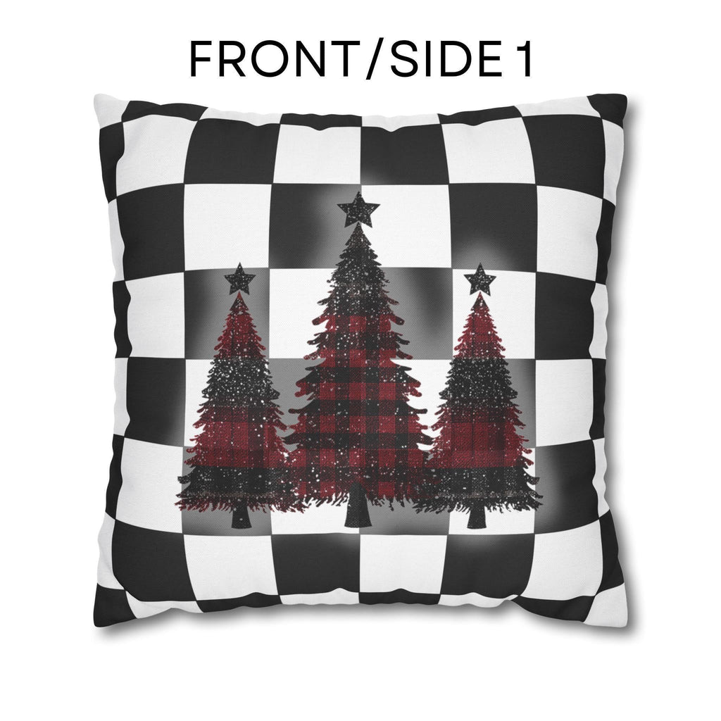 Buffalo Check Christmas Pillow Cover - Red, Black, White Plaid Trees